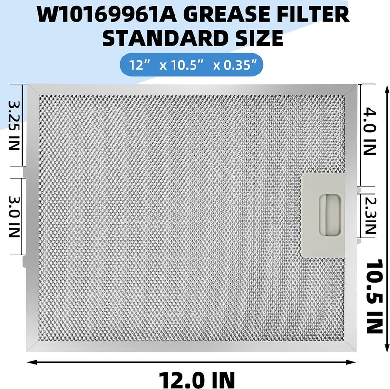 Fetechmate 10.5x12 Inch W10169961A Range Hood Aluminum Mesh Filter Fit for Whirl-pool, Ik-ea, Kitchen-Aid, Jenn-Air Replace W10870878, W10875058, W10833076, W10169961, W11245983 by 3 Pack - Image 2